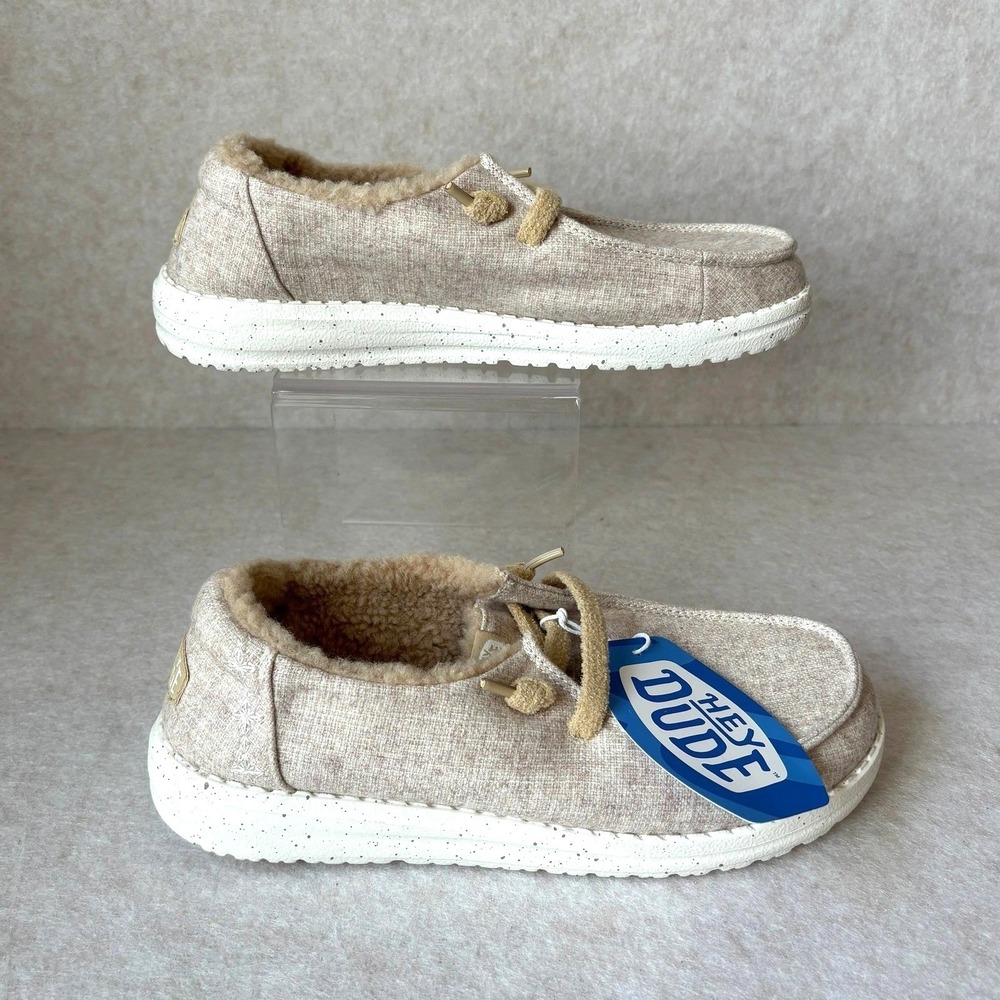 Hey Dude Wendy Wool Cozy Tan Beige Faux Fur Lined Slip On Loafers Women's Size 7